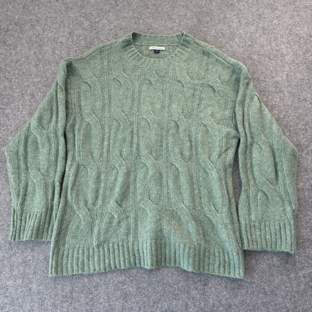 American Eagle Sage Green Cable Knit Crewneck Sweater Women’s Large